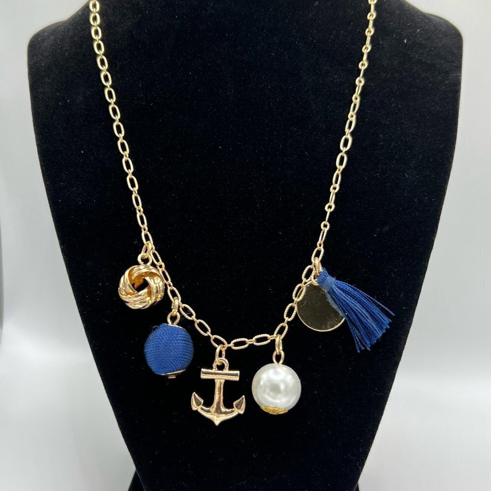 CROWN AND IVY Nautical Charming Necklace Blue and Gold